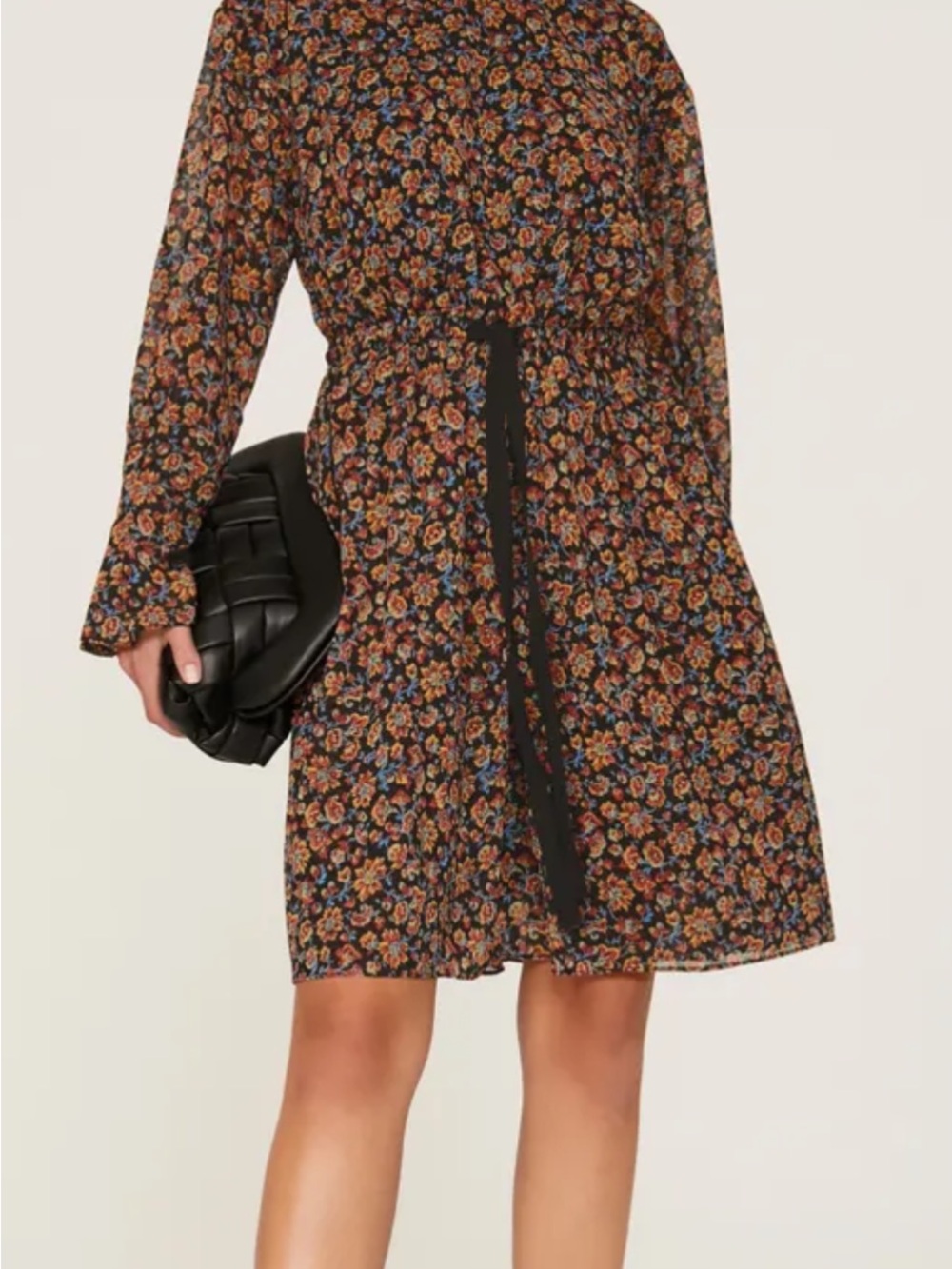Floral  Long Sleeve Dress in Black